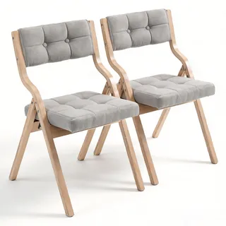 SEEDWAVE gepolsterte Klappstühle 2er Set - Esszimmerstühle mit Holzfüßen im nordischen Stil, Rückenlehne mit 110° Neigungswinkel, montagefrei