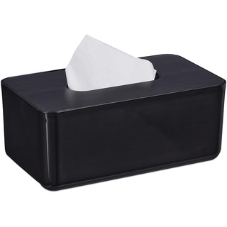 Relaxdays Tücherbox mit Deckel, für Bad, Taschentuchbox, modernes Design, HxBxT: 10 x 23 x 13 cm, Kunststoff, schwarz