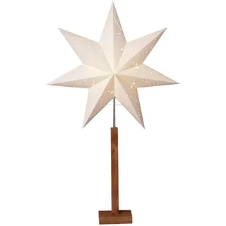 EGLO Tischlampe mit Weihnachtsstern Deko-Stern | beleuchtet aus Papier mit Holz-Sockel, 3D Fenster-Leuchtstern stehend in Weiß mit Kabel, E14