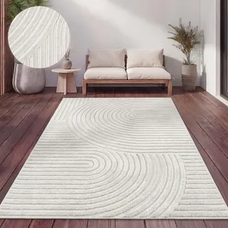 Paco Home Teppich Outdoor Wetterfest, Moderne abstrakte Boho Designs mit 3D Struktur, Pflegeleicht, ideal für Terrasse Wohnzimmer & Küche, Grösse:240x340 cm, Farbe:Creme 6
