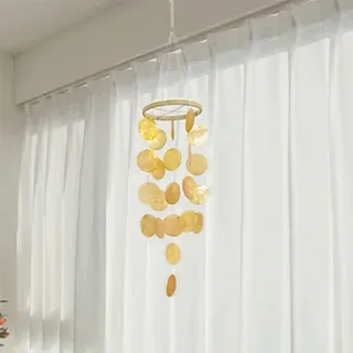 ZOYIEP Boho Deko Muschel Traumfänger Girlanden 43 cm Länge Weiß Windspiel, Anhänger Retro Capiz Muscheln (Khaki)