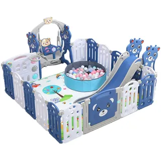 Aveainelle Laufstall Baby Faltbar, Laufgitter Baby und Kleinkinder mit Matratze, Aktivitätscenter Sicherheitsspielhof, Zuhause für Drinnen/Draußen mit Rutsche, Schaukel und Bällebad