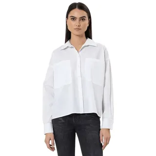 Herrlicher Damen Hemdbluse Mirena mit Brusttaschen Oversized Passform 100% Baumwolle (DE/NL/SE/PL, Alphanumerisch, S, Regular, Regular, Weiss) - S