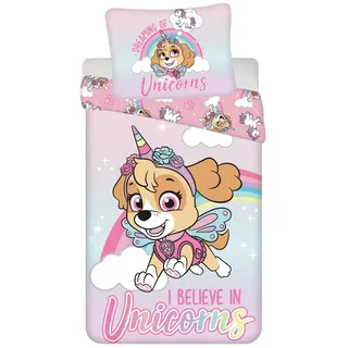 Jerry Fabrics Paw Patrol I Believe in Unicorns Blau 140 x 200 cm + 70 x 90 cm