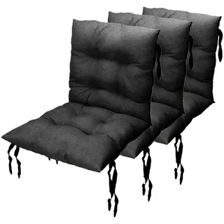Grand Filippo Sitzkissen Gartenstuhl mit Rückenlehne 50x50 cm 3st. Schwarz - Beständig Gegen Schimmel und Feuchtigkeit - Wasserdicht Sitzauflagen für Gartenstühle mit Befestigungsschnüre (Set x3)