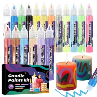 BARAKYEG 18 Stück Kerzenstifte Kerzen Bemalen Set mit Perlmuttartig,18 Farben15ml Wachsstifte für Kerzen,Taufkerze Selber Machen,Candle Pen Ideal für Kerzen verzieren,Gestalten Kerzenfarbe,Kerzenpen