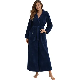 Morgenstern Bademantel Damen Extra Lang Kapuze Frottee Velours Luxus Morgenmantel Dunkelblau L - L Tall
