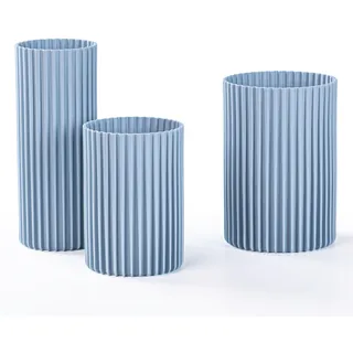 KONZEPT Vasen 3er Set Graublau – Moderne Blumenvase, Bruchsichere Kunststoff-Zylindervasen für Blumenarrangements, Hochzeits-Mittelstücke, Heimwerken (12,3x17,8/10,3x14,8/8,8x21,7 cm)