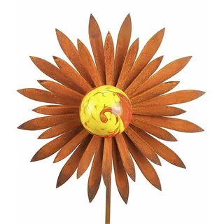 Bornhöft Gartenstecker Metall Rost Gartendeko rostige Dekoration Edelrost mit Glaskugeln (Blume Spitz)