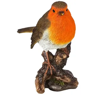 Dehner Gartenfigur Rotkehlchen auf Baumstumpf 12,8 cm Bunt