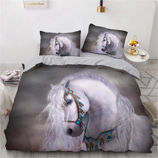 NEWAT 3D-Bettwäsche-Set für Kinder, Motiv: wilde Pferde, Laufende Pferde, für Jungen, Mädchen, Bettdeckenbezug, Einhorn-Pferd, 135 x 200 cm