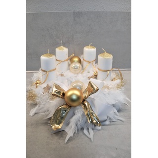 Adventskranz Federn weiß Gold Natur 40 cm künstlich Weihnachten Adventsgesteck