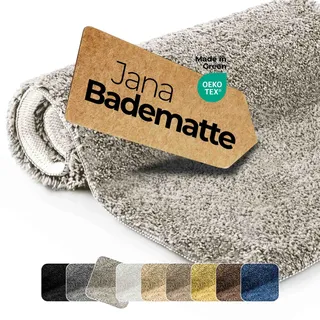 Badematte rutschfest Silber 60 cm Rund - etérea Badteppich Hochflor Shaggy, 2200 g/m2 extra flauschig & saugstark, waschbar 30°C, für Fußbodenheizung, Standard 100 by Oeko-TEX