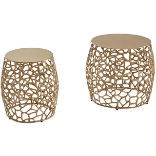 KADIMA DESIGN 2-teiliges Satztisch-Set aus Gold-Aluminium, Handgefertigt mit Aststruktur
