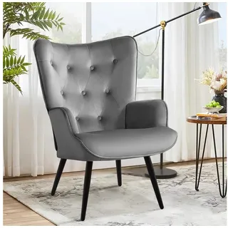 LuxusKollektion Ohrensessel Sessel Ohrensessel Samt Relaxsessel skandinavisch 1 Stück Grau