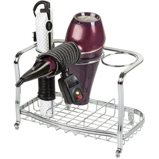 mDesign Fönhalter ohne Bohren – freistehendes Regal zur Fön Aufbewahrung im Bad – optimaler Badorganizer für Lockenstab, Glätteisen und Bürste – silberfarben