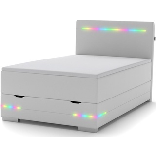 Texas Boxspringbett 120x200 mit Bettkasten, LED Beleuchtung und USB Anschluss- bequemes  LED-Bett mit einzigartiger Optik - Stauraumbett 120 x 200 cm