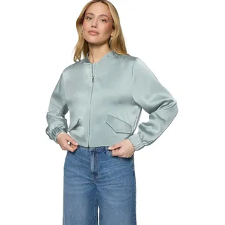 Jackenblazer ZERO "Damen langarm", Damen, Gr. 42, grau (silber blau), Satin, Obermaterial: 100% Polyester. Futter: 98% Polyester, 2% Elasthan, glänzend, figurumspielend kurz, Bündchen, Blazer, Material.