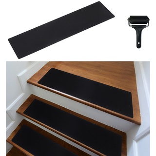 cocofy Treppenstufen Matten modern 15er Set, 75x20 cm groß Filz selbstklebend | Stufenmatten innen 15 Stück Teppich Treppenstufen Treppenteppich selbstklebend Treppen Teppichstufen schwarz