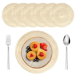 6 Stück Tischset Rund Geflochten,Rundes Tischset,Isolierte Platzset Runde Geflochtene,Platzdeckchen Rund,Abwaschbar,Hitzebeständig,Schmutzabweisend,für Fest,Küche,Weihnachten,30 × 30 cm (Beige)