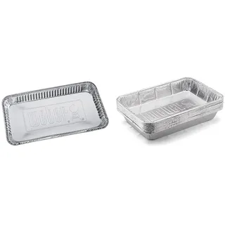 Weber 6454 Alu-Tropfschalen 36.8cm x 16.5cm x 5.1cm, Einwegschalen, Fettauffangschalen, Silber 5er pack & 6416 Alu-Tropfschalen, groß, 28 x 18 x 5 cm, 10 Stück, Einwegschalen