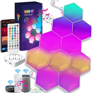 LYTLM LED Smart Sechseck Gaming Wandleuchte Hexagon RGB Panel, RGB Lichtpanels Funktioniert Mit Alexa Und Google Assistant, Diy-Design, Musik Sync, App-Steuerung, Für Gaming Und Deko.(3pcs)