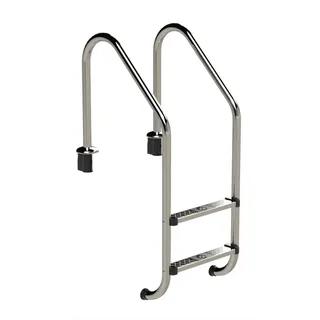 HAF Poolleiter Ideal Tiefbeckenleiter 2-stufig Weit V2A Poolleiter Schwimmbadleiter (Für Einbaubecken mit Überlaufrinne, Poolleiter aus hochwertigem V2A Edelstahl), Mit rutschfesten Edelstahlstufen 2-stufig weit