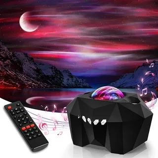 Bawoo LED Sternenhimmel Projektor Aurora Lampe Bluetooth Musikspieler Nachtlicht mit Fernbedienung - Schwarz