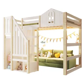 Okwish Hochbett, Weiß, Holzwerkstoff, 140x200 cm, Kinderzimmer & Jugendzimmer, Kindermöbel, Kinderbetten, Hochbetten