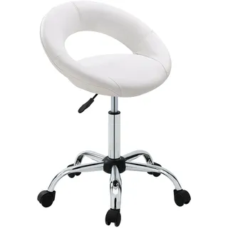 Duhome Drehstuhl mit Rollen, Weiß | Rollhocker Kunstleder Drehhocker Schminktisch Hocker mit Lehne Arbeitshocker Bürohocker Höhenverstellbar