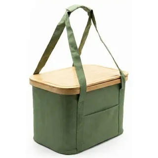 BigDean Picknickkorb 2-in-1 mit herausnehmbarer Kühltasche und Bambusdeckel 24 x 0 x 0 cm grün