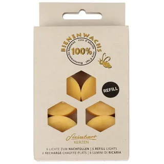 Steinhart Kerzen Teelicht Refill-Lichte "100% Bienenwachs", 6er-Pack Honig 18/38 mm
