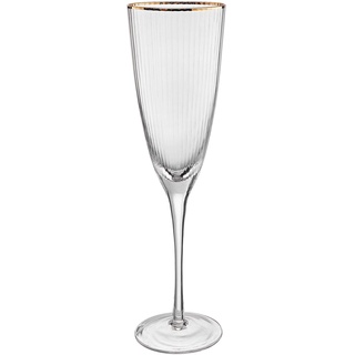 BUTLERS Sektgläser Glas, (einzeln) Sektglas mit Goldrand und Rillen 250ml aus mundgeblasenes Glas -GOLDEN TWENTIES- ideal als Prosecco Gläser, Sektschalen, Cocktail Gläser