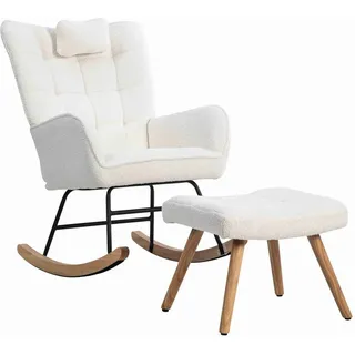 BlingBin Schaukelstuhl Loungesessel (inklusive Fußhocker, 1 St), inkl. 1 Kopfkissen und 1 Fußhocker (49*38*38 cm) weiß 65 cm x 92 cm x 93 cm