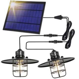 Depuley Solarlampen für Außen, 70 LED Solarleuchte Aussen mit Bewegungsmelder, IP65 Wasserdichte, 120°Beleuchtungswinkel, Superhelle Solar Wandleuchte für Garten Balkon mit 3m Kabel (Schwarz-E27)