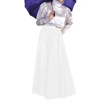 ERFSQIYALHJ Sissy Plissee Wet Look PVC Lederrock Büro Laies Elegant Hohe Taille Langer Maxirock (XL,Weiss) - XL