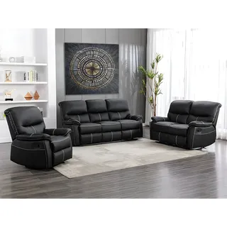 vente-unique 3-2-1 Garnitur Kunstleder 3-Sitzer + 2-Sitzer + Sessel Schwarz