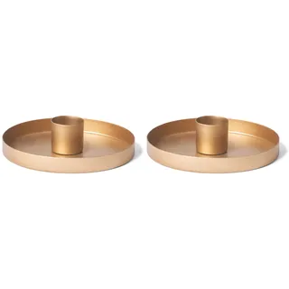 Novaliv 2X Kerzenständer Stabkerzen rund Metall Durchmesser 6cm Gold matt Kerzenhalter Candle Holder Kerzenpick Adventskranz scandic chic Kerzenteller Dekoschale Tafelkerzen Weihnachtsdekoration