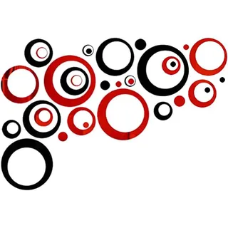 Coonoor 3D-Wandtattoo 24 Stück Spiegel Wandaufkleber Kreise Rund Wandsticker (24 St), Wandtatoo Spiegel Wanddeko Wandkunst Selbstklebend rot|schwarz