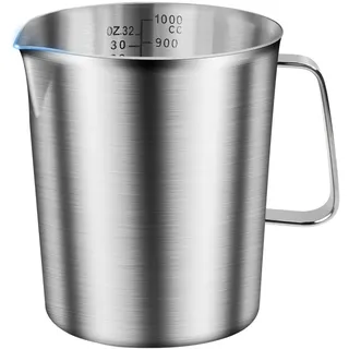 Huucozn Messbecher 1L Edelstahl Rührbecher Rice Becher mit Feinskala Messbecher Küche Meßbecher 1000 ML Measuring Cup mit Griff BPA Frei Messkanne Milk Pitcher für Zuhause Restaurant Bar Teeladen Café
