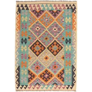 Nain Trading Orientteppich Kelim Afghan 96x138 Handgewebter Orientteppich, rechteckig, Höhe: 5 mm beige|rot