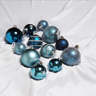Christbaumkugel - Weihnachtsbaumkugel - Glas - 3 Gr√∂√üen - gl√§nzend matt glitzernd - blau - 12er Set