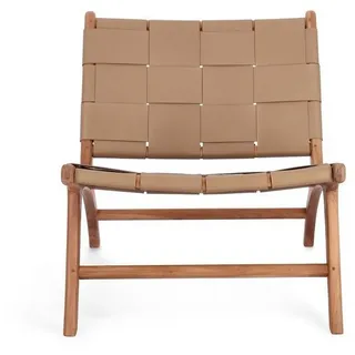 Natur24 Esszimmerstuhl Joanna Lounge-Sessel 65 x 79 x 69 cm Teakholz Leder Natur Beige braun