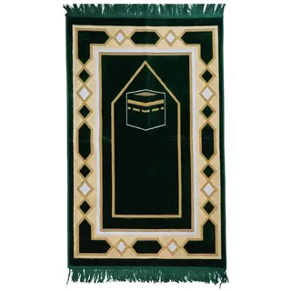 Ramadan24 Gebetsteppich für den Islamischen Muslim – Kaaba Geschenk – Janamaz Sajjadah – Namaz Seccade Prayer Mat – hergestellt in der Türkei (Grün) 70x110cm