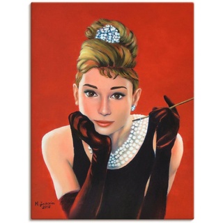 Artland Wandbild Audrey Hepburn Porträt, Stars (1 St), als Alubild, Outdoorbild, Leinwandbild, Poster, Wandaufkleber rot 45 cm x 60 cm