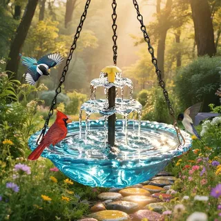 Generisch Solar Springbrunnen Vogeltränke - Vogeltränke Hängend Mit ABS-Konstruktion Und Glasschale | Für Gartenliebhaber, Hausbesitzer, Tierfreunde - Perfekt Für Terrasse Und Hinterhof