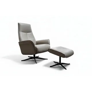KAWOLA Relaxsessel JOSIANE Leder 78 x 107 x 78 cm grau mit Hocker