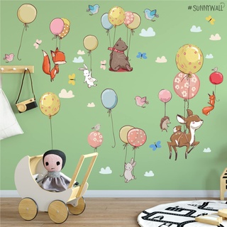 Sunnywall Wandsticker - Ballon Waldtiere Wandtattoo Kinderzimmer Baby Wandaufkleber - 6 x A4 Set