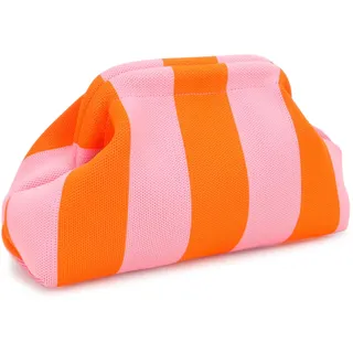 Augesak Knödel Clutch für Damen, Gestrickt Gestreift Kontrastfarbe Handtasche Klein Clutch, Gewebte Strandtasche, Gestreifte Clutches Damen für Urlaub Reisen Party Strand Sommer und Alltag - Rosa-Orange