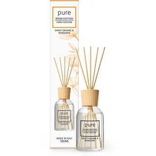 PURE ROOM EDITION 100ml Orange & Mandarine Raumduft | natürliche Inhaltsstoffe, vegan & tierversuchsfrei, Bio-Alkohol, Diffuser mit Stäbchen hergestellt in Italien